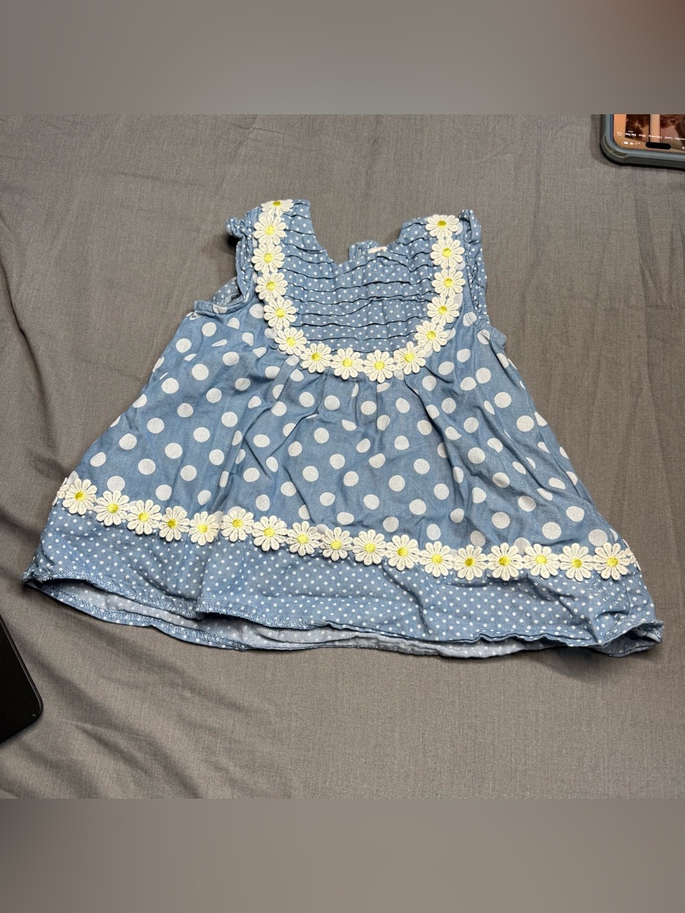 Kids Headquarters Light Blue Polka Dot Sundress with Daisy Trim